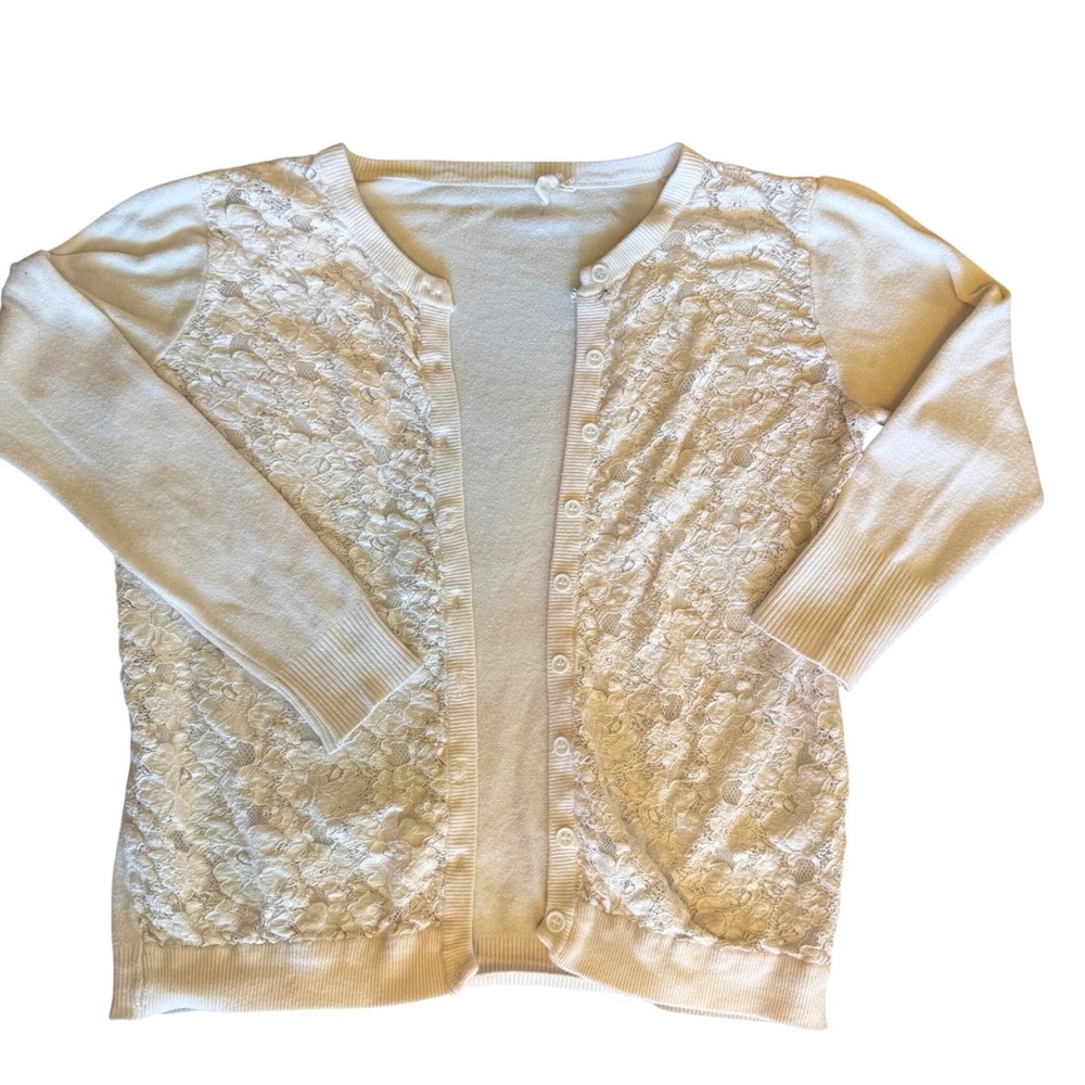 Teaspoon‎ White Lace Front Button Up Cardigan Sweater Womens Size Small